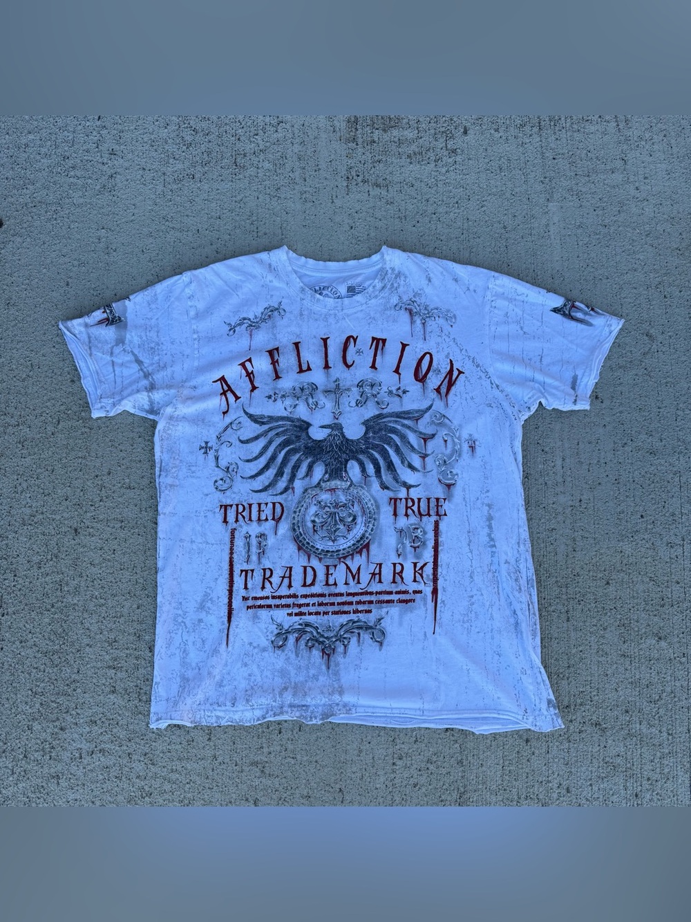 AFFLICTION Shirt White/red Phoenix Tried & True Live Fast XL Distressed